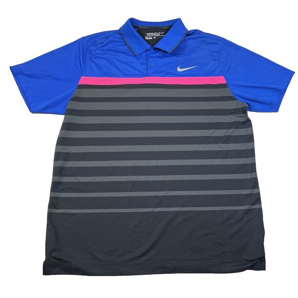 Nike Other - Nike Golf Tour Performance Dri-Fit Polo Shirt Bue Pink Stripe Men's Large